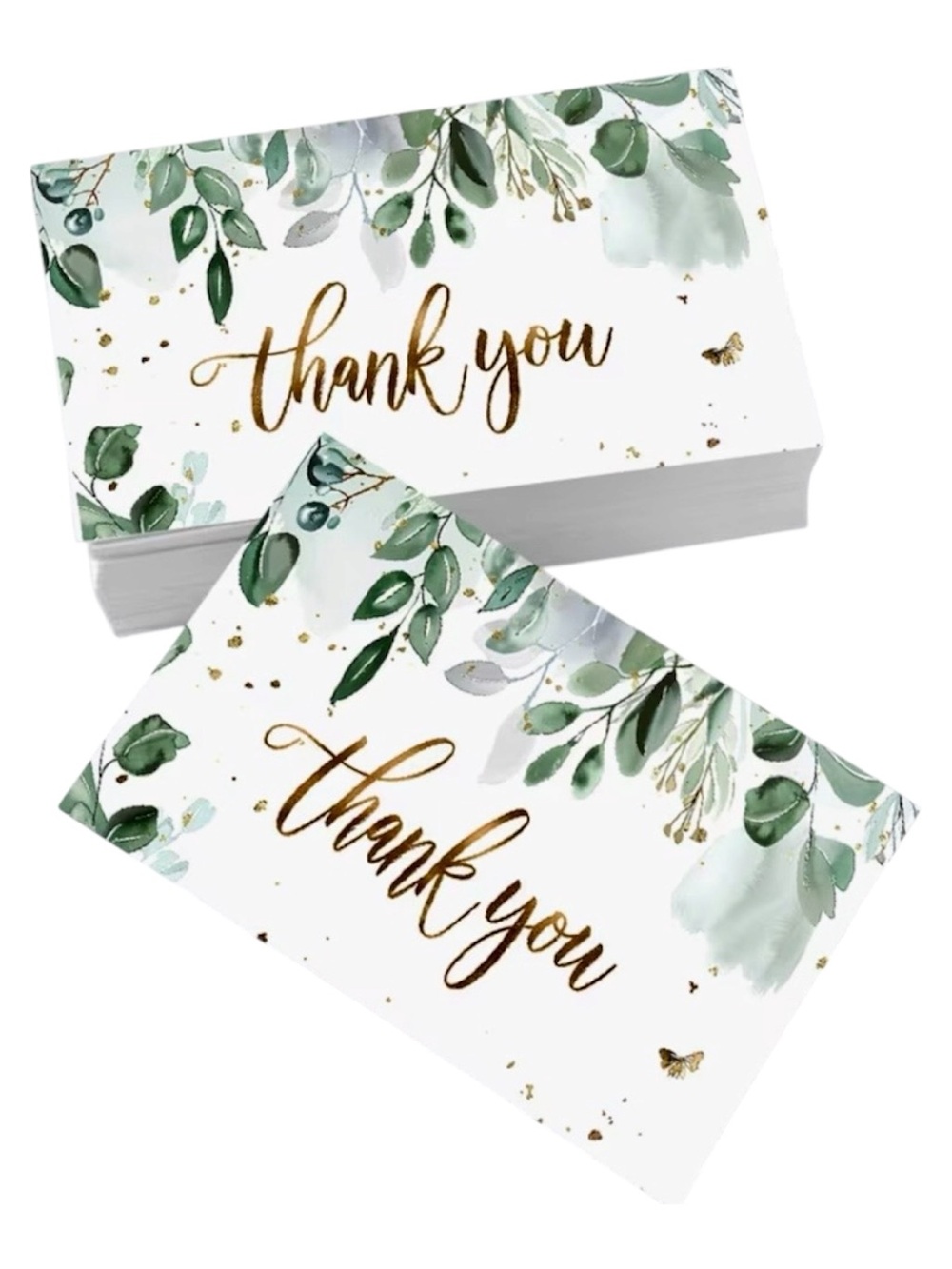 Elegant Green Leaf 'Thank You' Note Cards